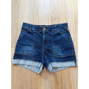 Democracy Ab solution Denim Shorts Dark Indigo Raw Hem Utility Patch Pocket 12